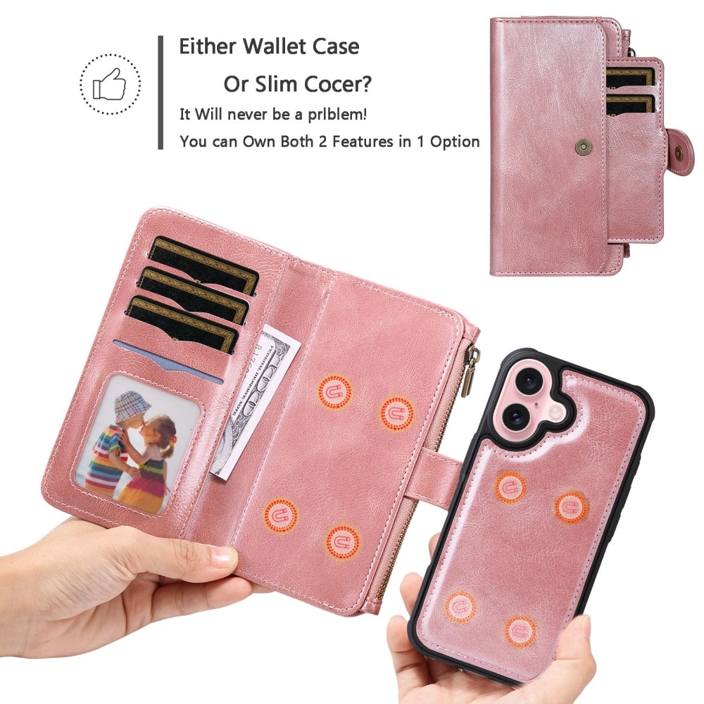 Magnet Leather Multi Wallet iPhone 16 rosado