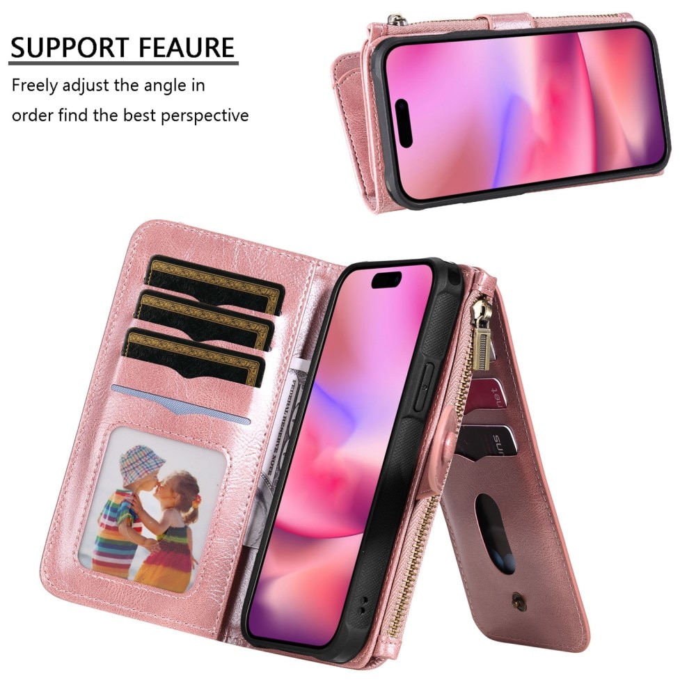 Magnet Leather Multi Wallet iPhone 16 rosado