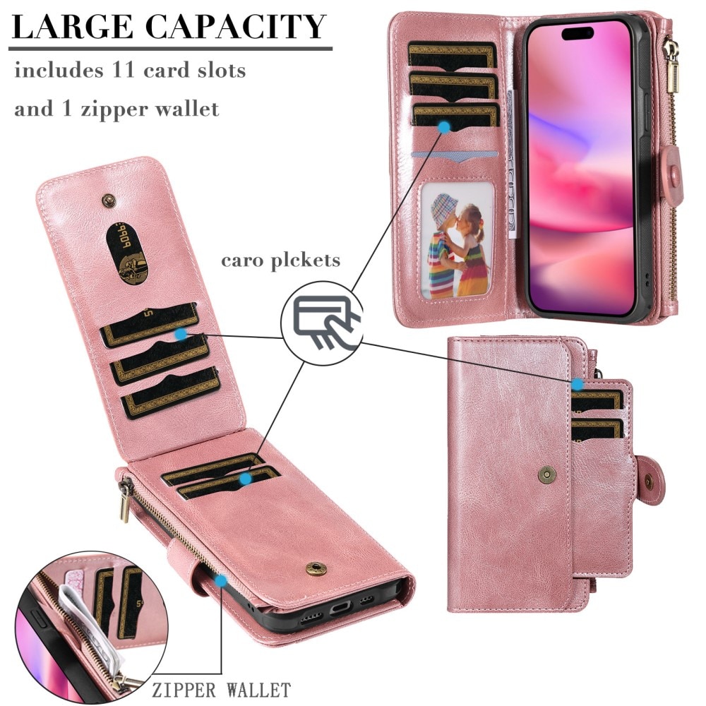 Magnet Leather Multi Wallet iPhone 16 rosado