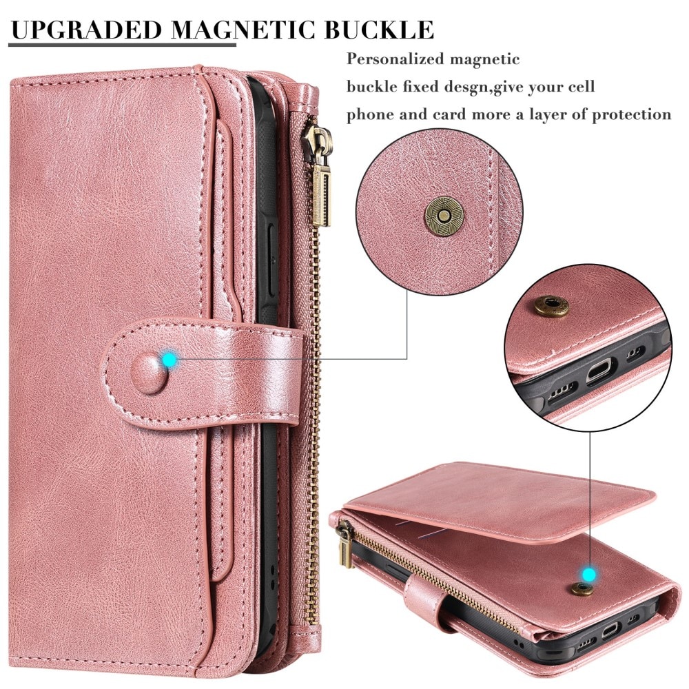 Magnet Leather Multi Wallet iPhone 16 rosado