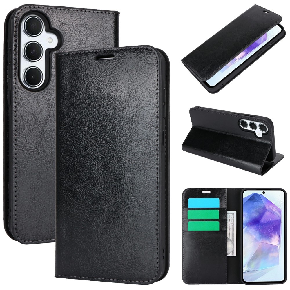 Funda cartera de cuero genuino Samsung Galaxy S24 FE negro