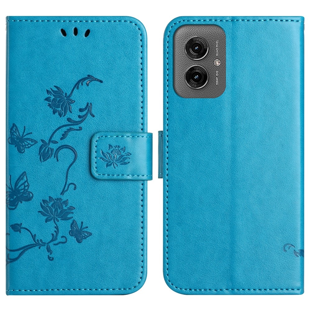 Funda de Cuero con Mariposas Motorola Moto G55, azul