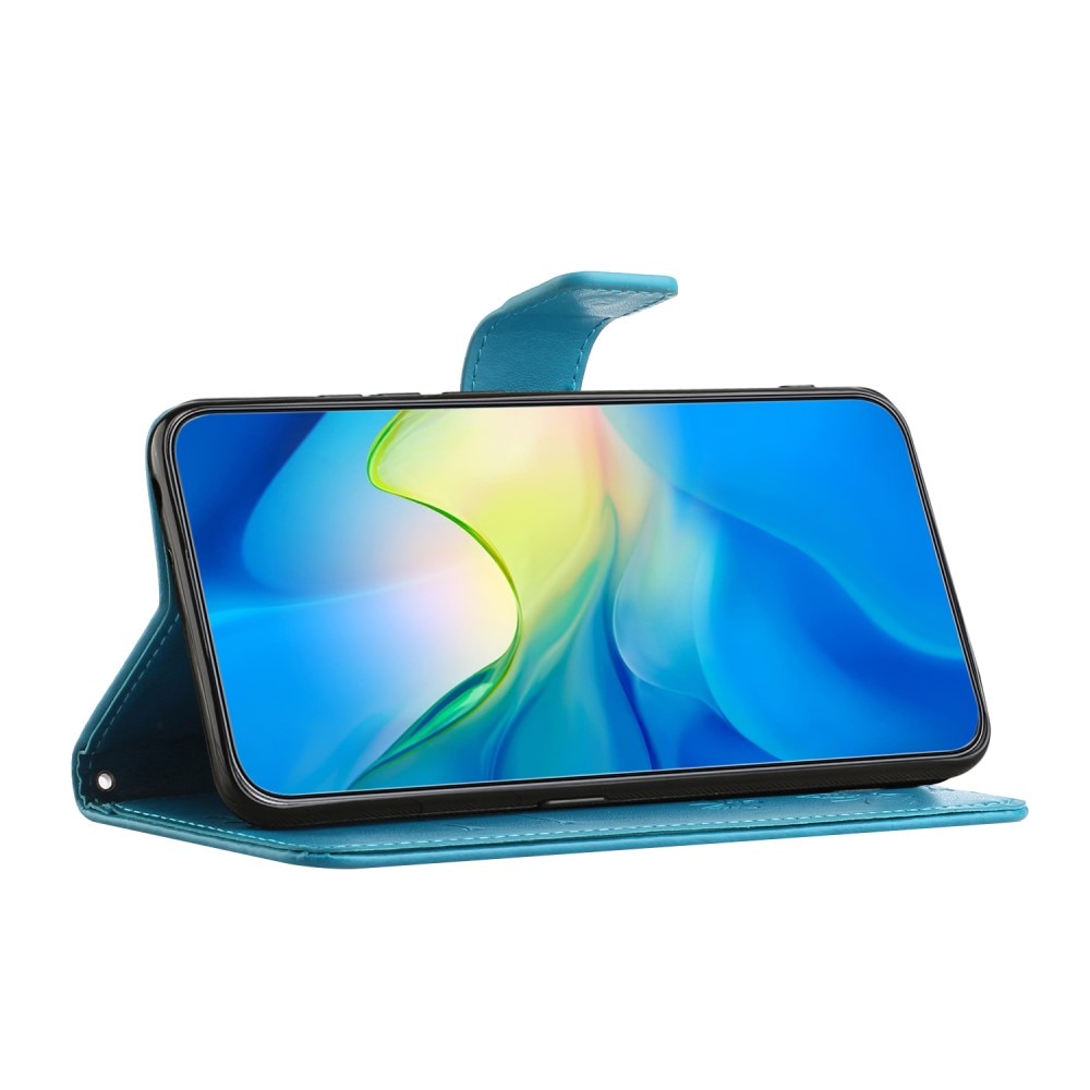 Funda de Cuero con Mariposas Motorola Moto G55, azul