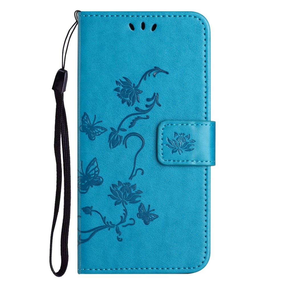 Funda de Cuero con Mariposas Motorola Moto G55, azul