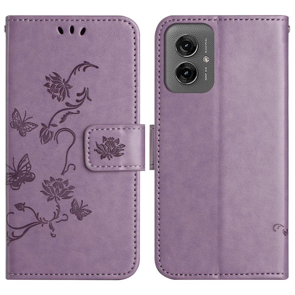 Funda de Cuero con Mariposas Motorola Moto G55, violeta