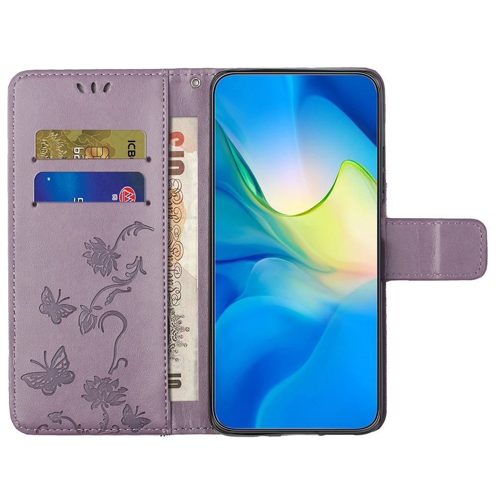 Funda de Cuero con Mariposas Motorola Moto G55, violeta