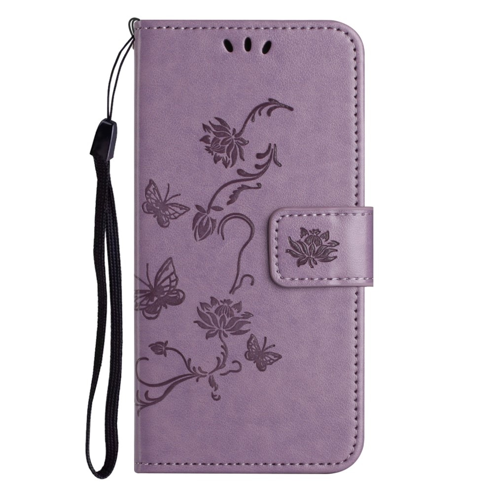 Funda de Cuero con Mariposas Motorola Moto G55, violeta