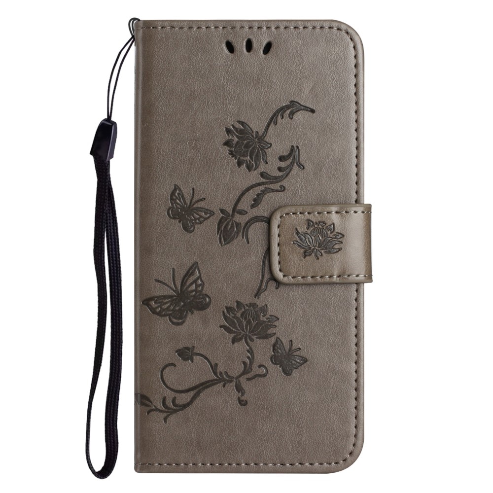 Funda de Cuero con Mariposas Motorola Moto G55, gris