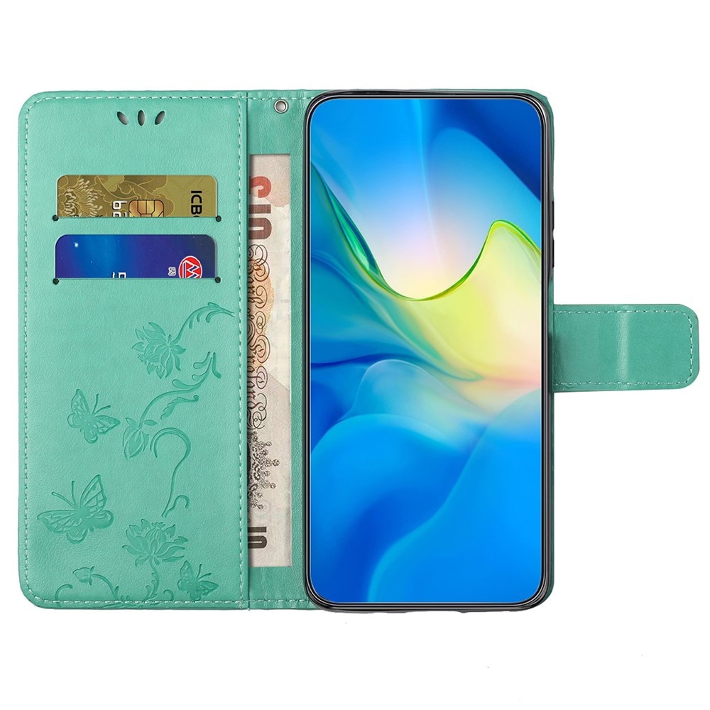 Funda de Cuero con Mariposas Motorola Moto G55, verde