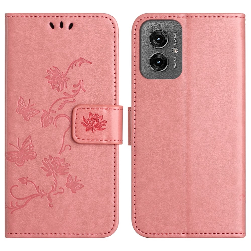 Funda de Cuero con Mariposas Motorola Moto G55, rosado