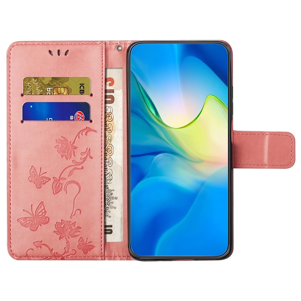 Funda de Cuero con Mariposas Motorola Moto G55, rosado