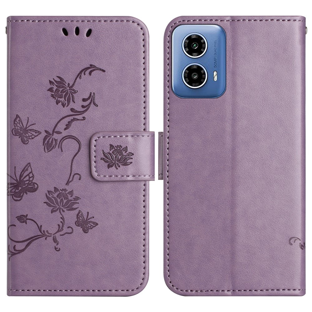 Funda de Cuero con Mariposas Motorola Moto G35, violeta