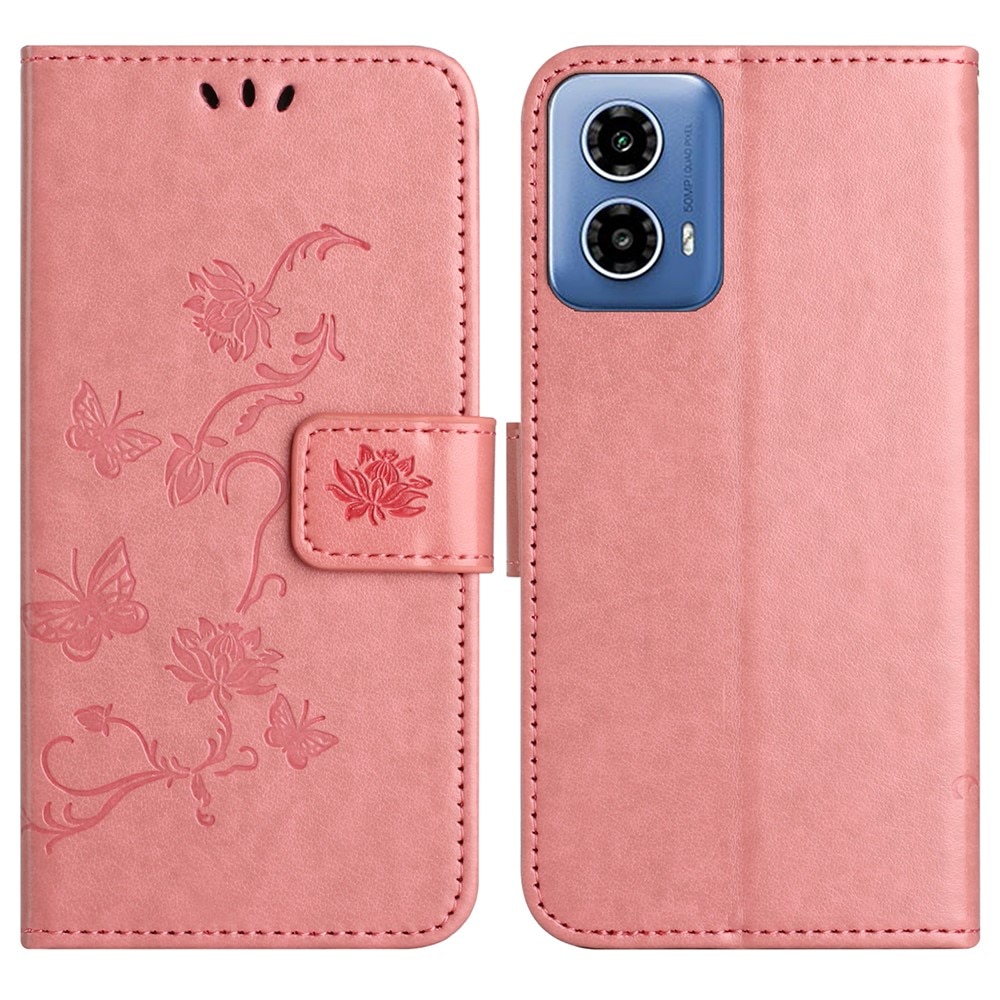 Funda de Cuero con Mariposas Motorola Moto G35, rosado