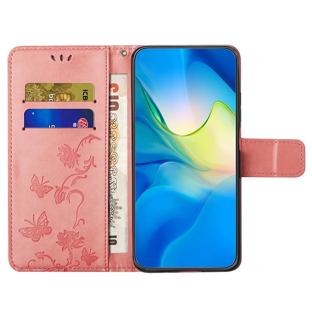 Funda de Cuero con Mariposas Motorola Moto G35, rosado