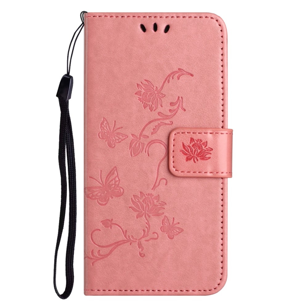 Funda de Cuero con Mariposas Motorola Moto G35, rosado