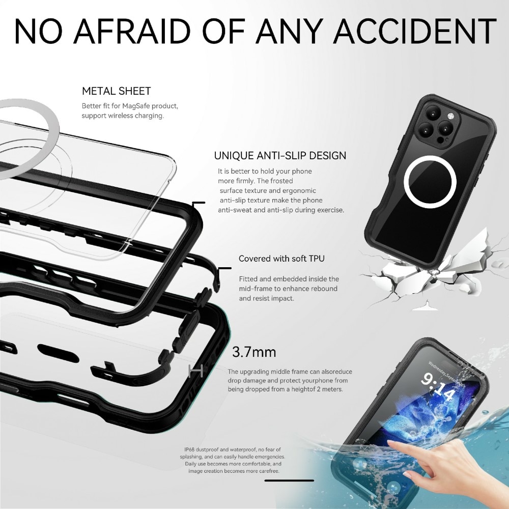 Funda Híbrida Impermeable MagSafe iPhone 16 Pro transparente