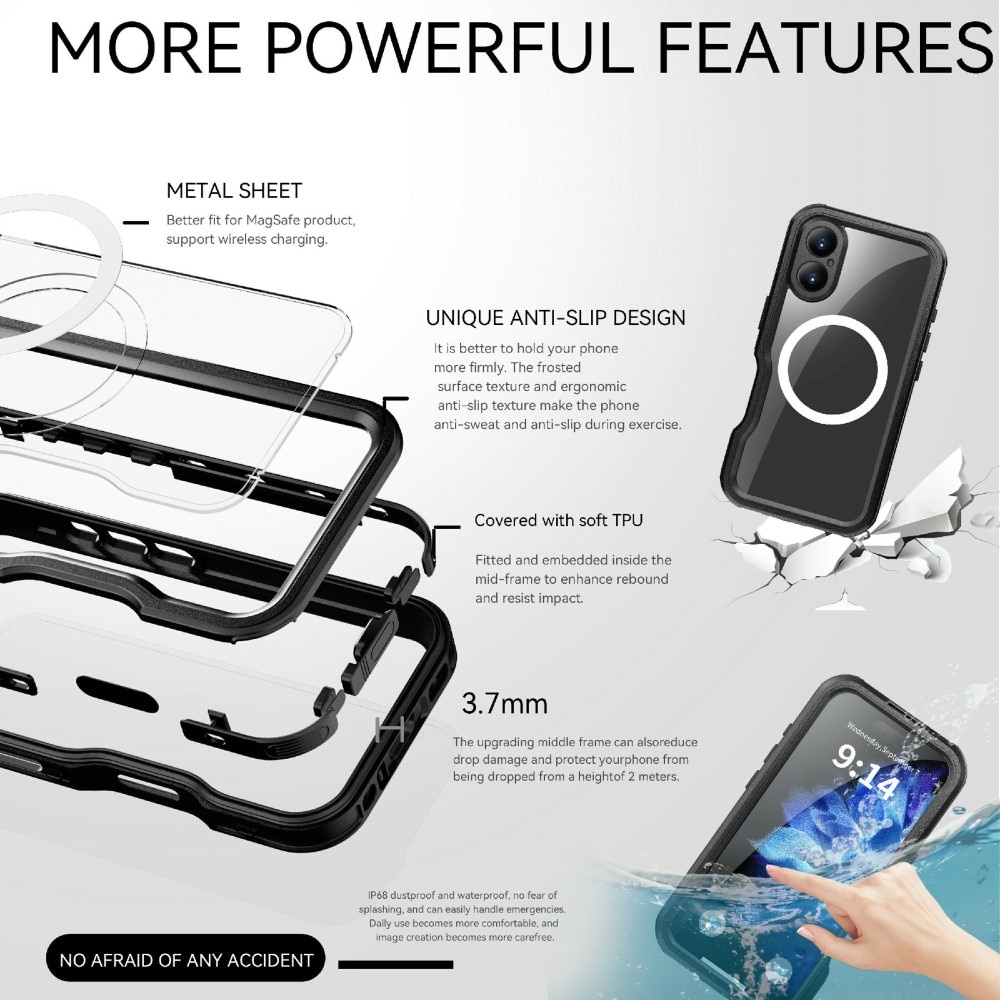 Funda Híbrida Impermeable MagSafe iPhone 16 transparente