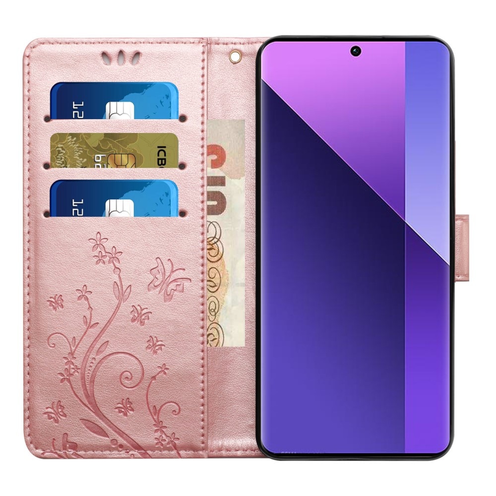 Funda de Cuero con Mariposas Xiaomi Redmi 14C, oro rosado