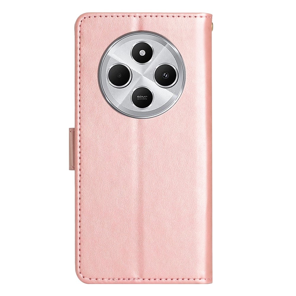 Funda de Cuero con Mariposas Xiaomi Redmi 14C, oro rosado