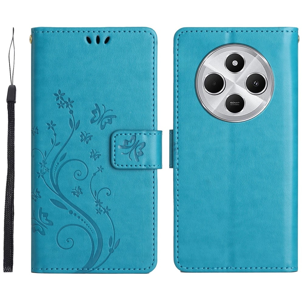 Funda de Cuero con Mariposas Xiaomi Redmi 14C, azul