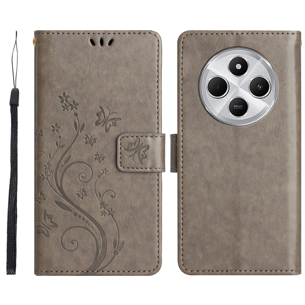 Funda de Cuero con Mariposas Xiaomi Redmi 14C, gris