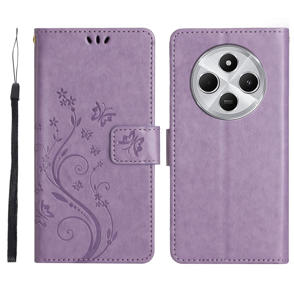 Funda de Cuero con Mariposas Xiaomi Redmi 14C, violeta