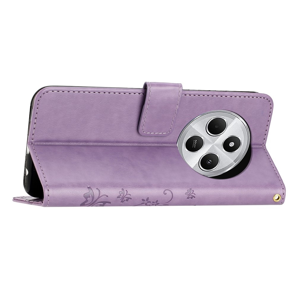 Funda de Cuero con Mariposas Xiaomi Redmi 14C, violeta