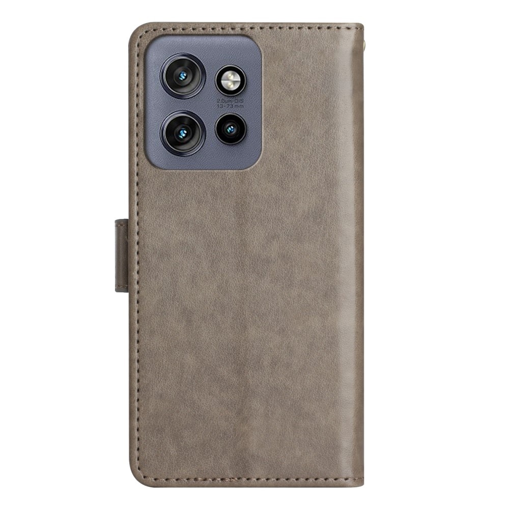 Funda de Cuero con Mariposas Motorola Edge 50 Neo, gris