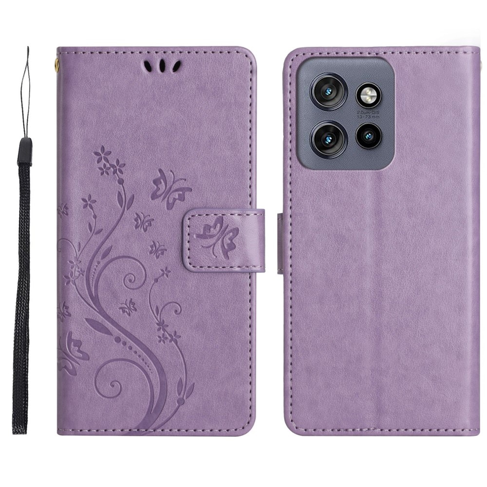 Funda de Cuero con Mariposas Motorola ThinkPhone 25, violeta