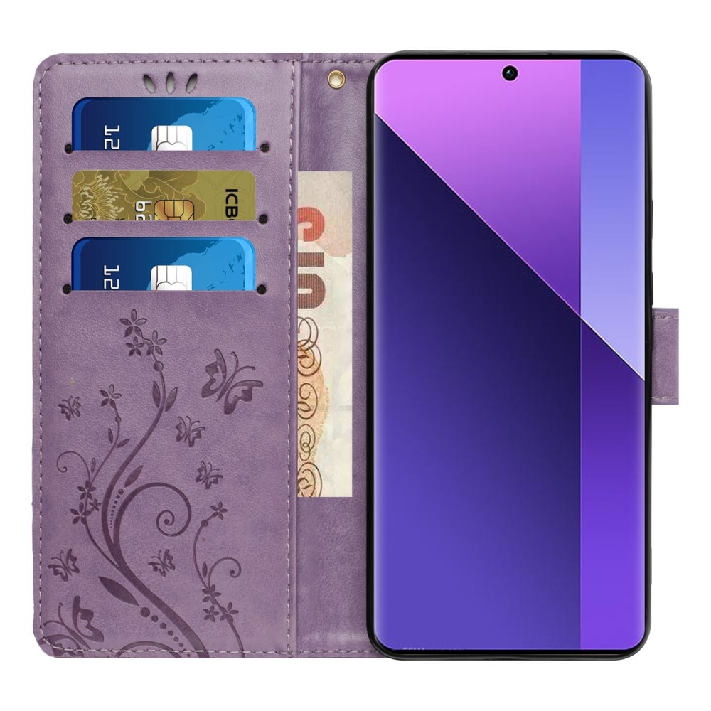 Funda de Cuero con Mariposas Motorola Edge 50 Neo, violeta