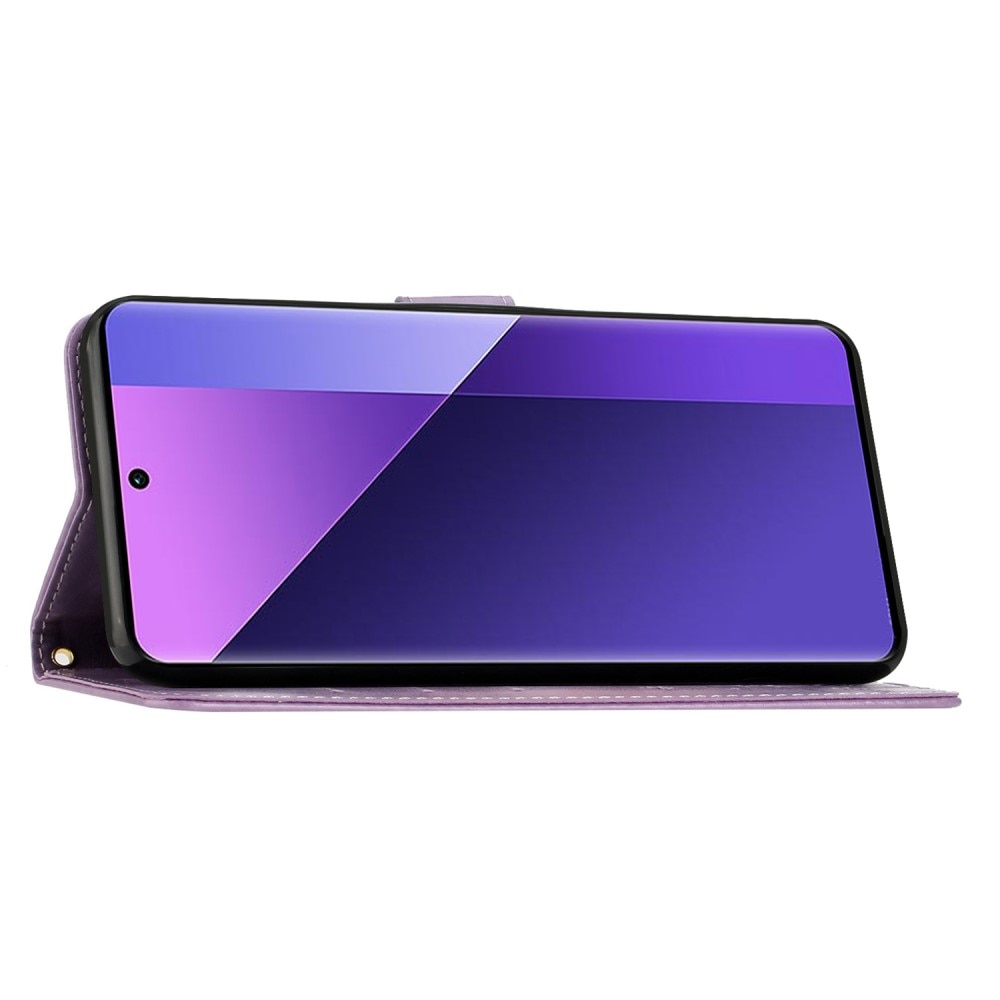 Funda de Cuero con Mariposas Motorola Edge 50 Neo, violeta