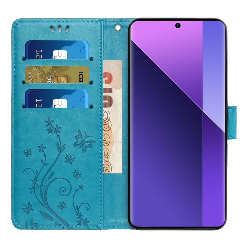 Funda de Cuero con Mariposas Motorola Edge 50 Neo, azul