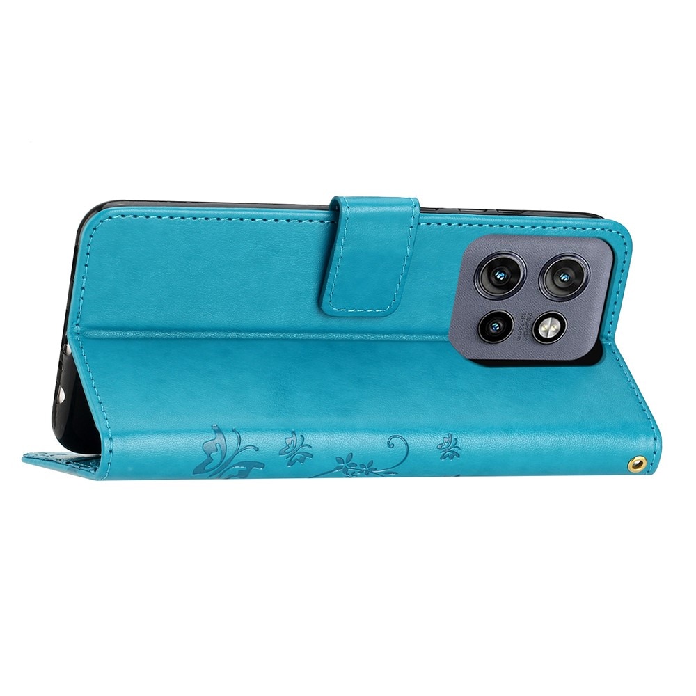 Funda de Cuero con Mariposas Motorola Edge 50 Neo, azul