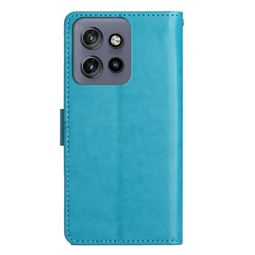 Funda de Cuero con Mariposas Motorola Edge 50 Neo, azul