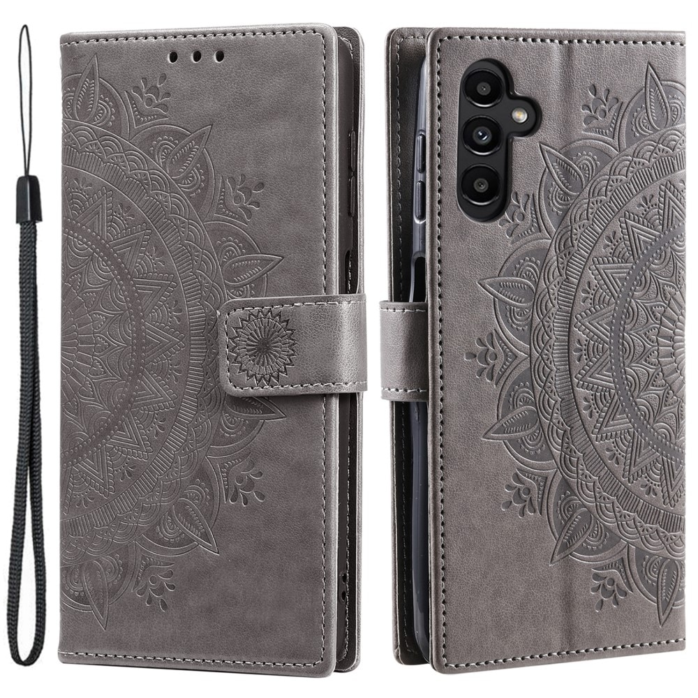 Funda de Cuero Mandala Samsung Galaxy S25 Plus gris