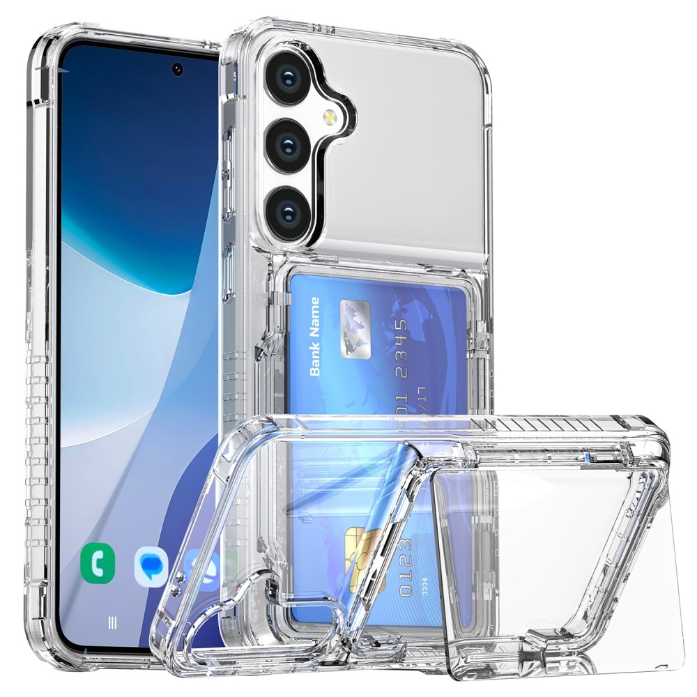 Funda híbrida Kickstand con ranuras para tarjetas Samsung Galaxy S25 transparente