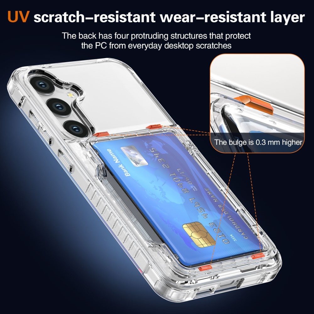 Funda híbrida Kickstand con ranuras para tarjetas Samsung Galaxy S25 transparente