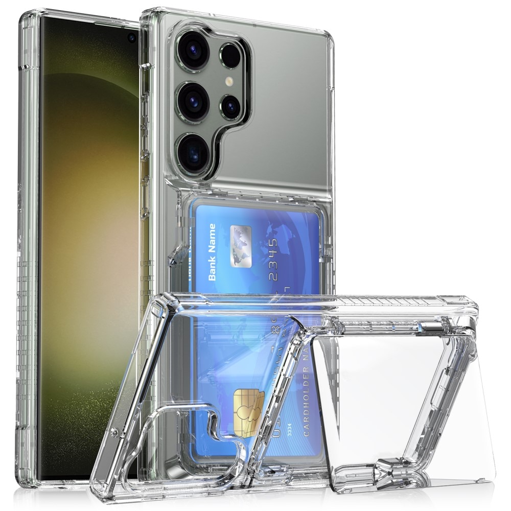 Funda híbrida Kickstand con ranuras para tarjetas Samsung Galaxy S25 Ultra transparente