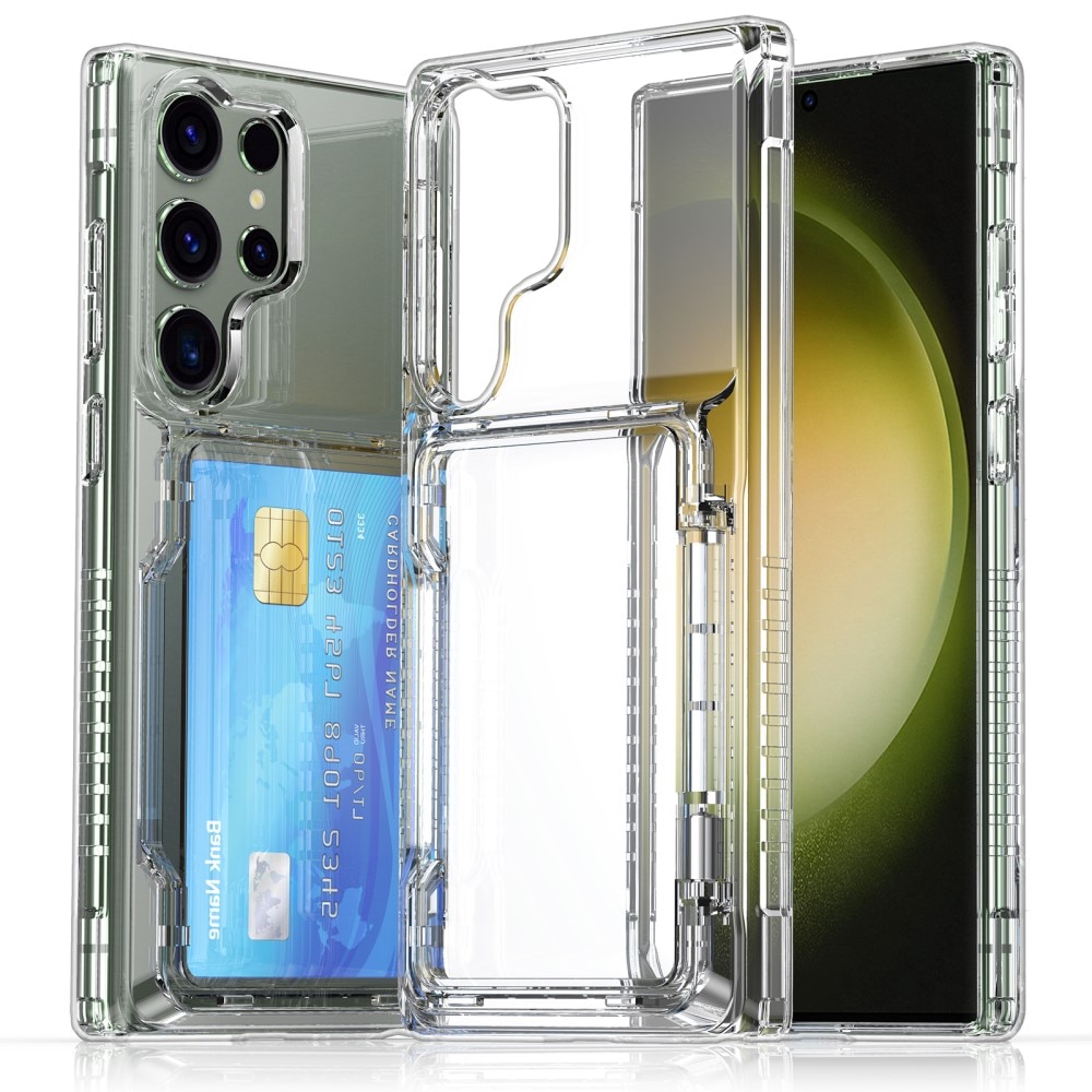 Funda híbrida Kickstand con ranuras para tarjetas Samsung Galaxy S25 Ultra transparente