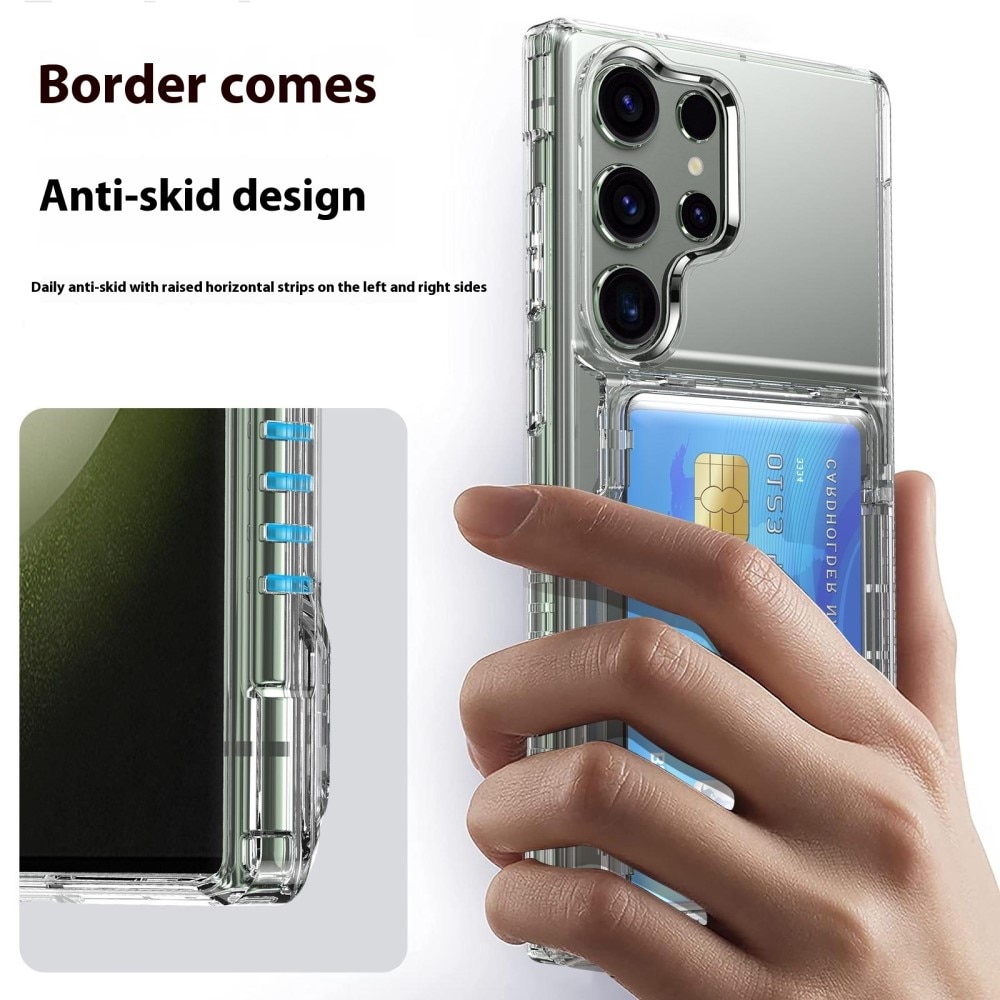 Funda híbrida Kickstand con ranuras para tarjetas Samsung Galaxy S25 Ultra transparente