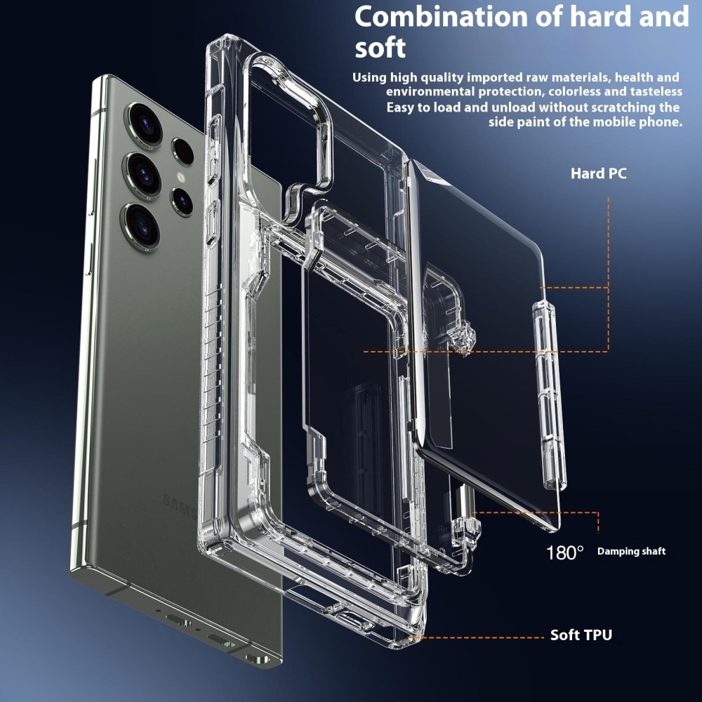 Funda híbrida Kickstand con ranuras para tarjetas Samsung Galaxy S25 Ultra transparente