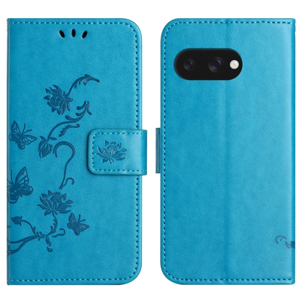 Funda de Cuero con Mariposas Google Pixel 9a, Azul