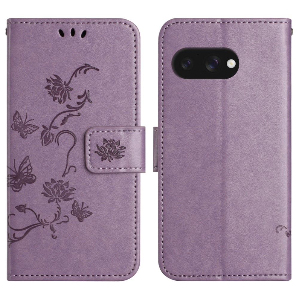 Funda de Cuero con Mariposas Google Pixel 9a, Púrpura