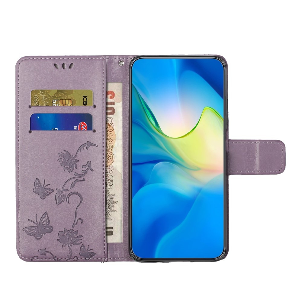 Funda de Cuero con Mariposas Google Pixel 9a, Púrpura