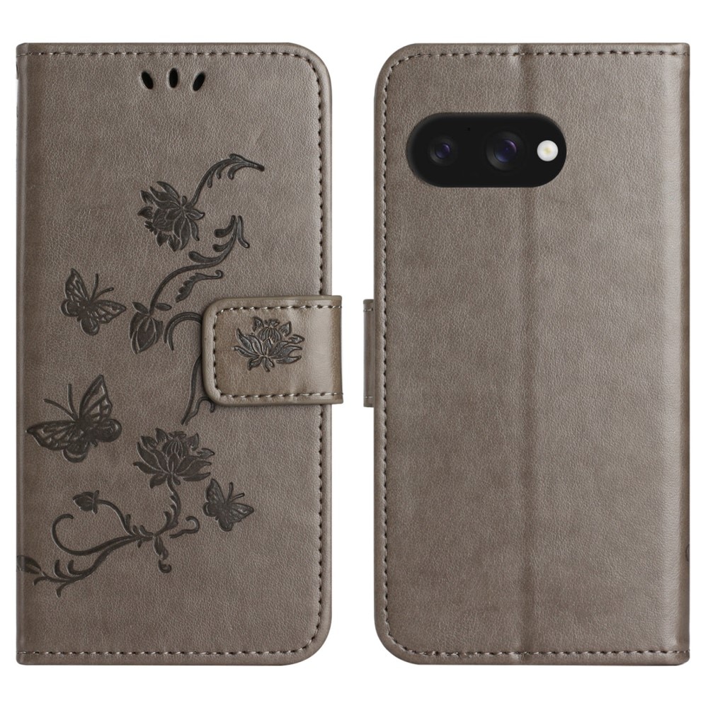 Funda de Cuero con Mariposas Google Pixel 9a, Gris