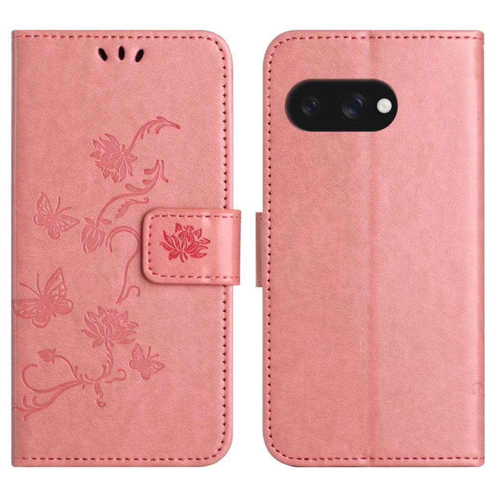 Funda de Cuero con Mariposas Google Pixel 9a, Rosa