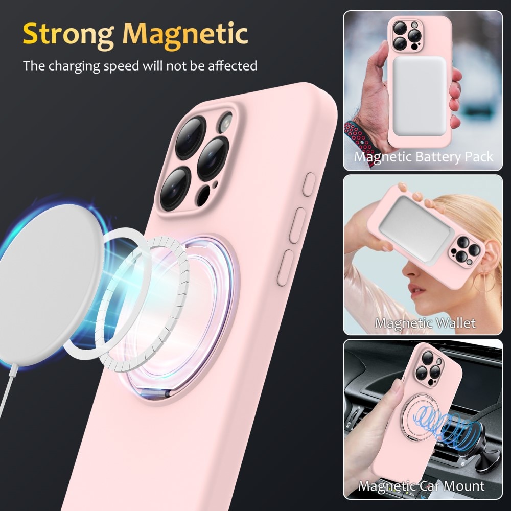 Funda de silicona Kickstand MagSafe iPhone 16 Pro Max rosado