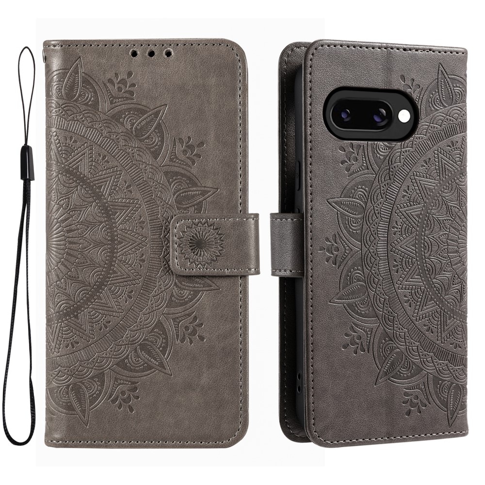 Funda de Cuero Mandala Google Pixel 9a Gris