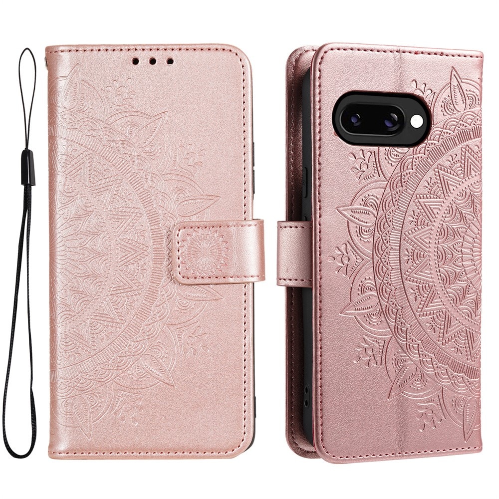 Funda de Cuero Mandala Google Pixel 9a Oro rosa