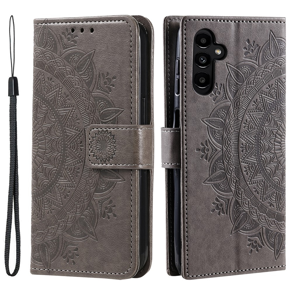 Funda de Cuero Mandala Samsung Galaxy A36 gris